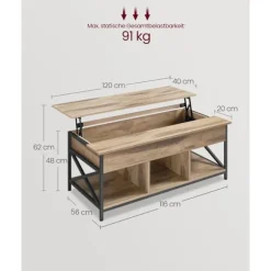 Rootz sofabord - cocktailbord - stuebord - Skjult og åben opbevaring - Træforbytte og stål - Brun, sort - 60 x 120 x (48-62) cm