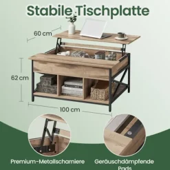 Rootz Sofabord - Højde -justerbar bord - Træspanel - Stål - Kamelbrun sort - 60 x 100 x (48-62) cm
