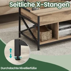 Rootz Sofabord - Højde -justerbar bord - Træspanel - Stål - Kamelbrun sort - 60 x 100 x (48-62) cm