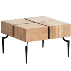 Rootz Sofabord - Massivt akacietræ - Moderne sofabord - Firkantet stuebord - Unikt håndlavet design - Beskyttende klarlak - Nem montering - 60 cm x 60 | Fyndiq