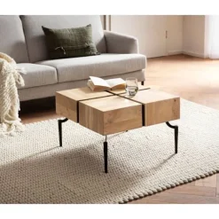 Rootz Sofabord - Massivt akacietræ - Moderne sofabord - Firkantet stuebord - Unikt håndlavet design - Beskyttende klarlak - Nem montering - 60 cm x 60 | Fyndiq