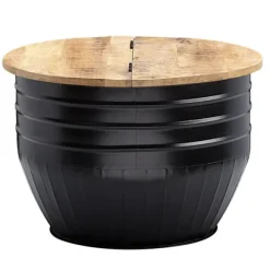 Rootz Sofabord - Opbevaringsplads - Sofabord - Sidebord - Rundt - Sort - Brun - Mangotræ - Metal - 60 x 60 x 41 cm
