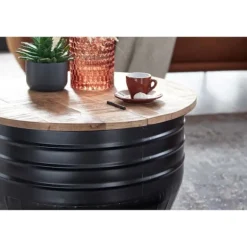 Rootz Sofabord - Opbevaringsplads - Sofabord - Sidebord - Rundt - Sort - Brun - Mangotræ - Metal - 60 x 60 x 41 cm
