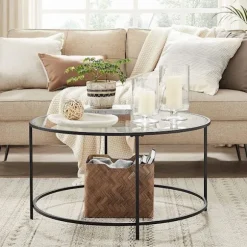 Rootz Sofabord - Rundt Sofabord - Cirkulært Sofabord - Glasplade Sofabord - Industrielt Sofabord - Designer Sofabord - Stål - Hærdet glas - Sort - 84 | Fyndiq