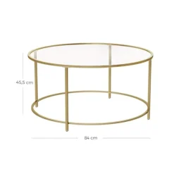Rootz sofabord - Rundt sofabord med glasoverflade - Rundt sidebord - Sidebord af metalben - Stilfuldt rundt sidebord - Hærdet glas - Guld - 84 x 84 x | Fyndiq