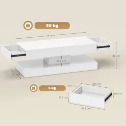 Rootz Sofabord - Stuebord - Moderne blødere - Stilfuldt med LED-belysning - 120cm x 50cm x 42cm - Hvid spånplade