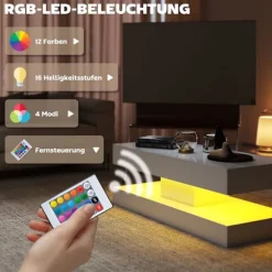 Rootz Sofabord - Stuebord - Moderne blødere - Stilfuldt med LED-belysning - 120cm x 50cm x 42cm - Hvid spånplade