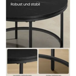 Rootz Sofabord - Stuebord - Moderne Bord - Spånplade og hærdet glas - Stålstel - Justerbare fødder - 65cm x 46cm - 9,5kg - 30kg Kapacitet