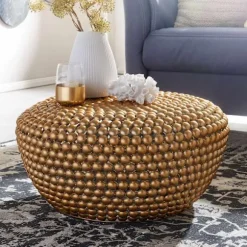 Rootz sofabord aluminium guld 60x60x30 cm stuebord metal rundt - Designer sofabord aluminium orientalsk - Rundt sofabord lille