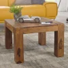 Rootz sofabord massivt træ sheesham 60 cm bredt stuebord design mørkebrunt sidebord i landlig stil