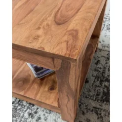 Rootz sofabord massivt træ akacie 60 x 60 cm stuebord design mørkebrunt sidebord i landlig stil