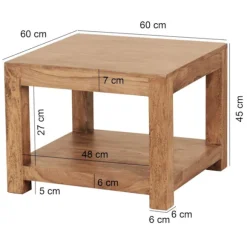 Rootz sofabord massivt træ akacie 60 x 60 cm stuebord design mørkebrunt sidebord i landlig stil