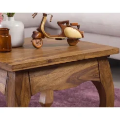 Rootz sofabord massivt træ Sheesham 60 cm bredt stuebord design mørkebrunt sidebord i landlig stil