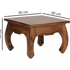 Rootz sofabord massivt træ Sheesham 60 cm bredt stuebord design mørkebrunt sidebord i landlig stil