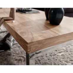 Rootz sofabord massivt træ Acacia 120 cm bredt spisebord design mørkebrunt bord i landstil