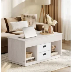 Rootz sofabord med 2 skuffer - Midterbord - Opbevaringsrum - Havregryn Beige - Stål & spånplader - 50 cm x 100 cm x 48 cm/62,3 cm - 27,5 kg