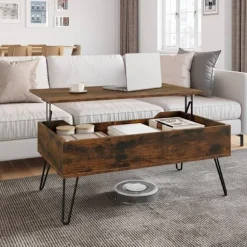 Rootz sofabord med opbevaring - lift -top bord - vintage rustik bord - Højde justerbar - 95x55.5x71.5 cm - Skjulte rum- og metalben