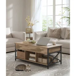 Rootz Sofabord med skuffer - Opbevaringsrum - Justerbar højde - Rumbesparende - Træspanel og stål - 50 x 100 x 48-63 cm