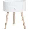 Rootz Sofabord Med Skuffe - Sidebord - Rundt - Scandi Design - Beskyttelseskant - Træ - Hvid - Ø38 x H45 cm