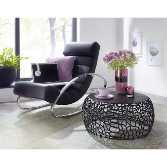 Rootz sofabord metal sort 66x66x30 cm sofabord aluminium rundt - Design stuebord med grenstruktur - Lille sofabord Moderne - Sidebord sidebord stue