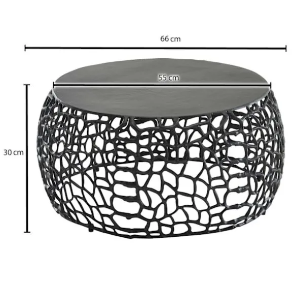 Rootz sofabord metal sort 66x66x30 cm sofabord aluminium rundt - Design stuebord med grenstruktur - Lille sofabord Moderne - Sidebord sidebord stue