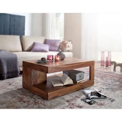 Rootz sofabord Sheesham massivt træ 90 x 60 x 40 cm - Stuebordsdesign mørkebrun - Landhusstil sidebord naturprodukt - Stuemøbler unikke moderne - Mass | Fyndiq