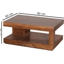 Rootz sofabord Sheesham massivt træ 90 x 60 x 40 cm - Stuebordsdesign mørkebrun - Landhusstil sidebord naturprodukt - Stuemøbler unikke moderne - Mass | Fyndiq