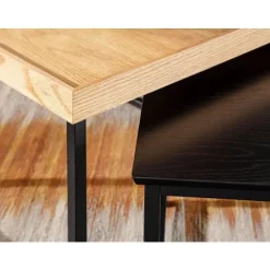 Rootz sofabord sæt af 2 træ - metal sofabord firkantet eg moderne - Sidebord 2-delt - Design stueborde - Træbord indskudsborde