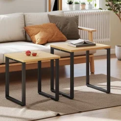 Rootz Sofabord Sæt med 2 – Stueborde – Indlejringsborde – Metalstel – Pladsbesparende design – 60x50x60cm & 50x50x54cm