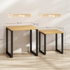 Rootz Sofabord Sæt med 2 – Stueborde – Indlejringsborde – Metalstel – Pladsbesparende design – 60x50x60cm & 50x50x54cm
