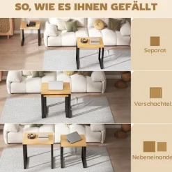 Rootz Sofabord Sæt med 2 – Stueborde – Indlejringsborde – Metalstel – Pladsbesparende design – 60x50x60cm & 50x50x54cm