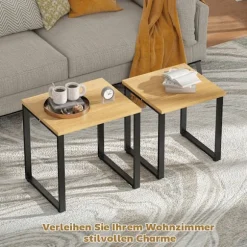 Rootz Sofabord Sæt med 2 – Stueborde – Indlejringsborde – Metalstel – Pladsbesparende design – 60x50x60cm & 50x50x54cm