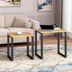 Rootz Sofabord Sæt med 2 – Stueborde – Indlejringsborde – Metalstel – Pladsbesparende design – 60x50x60cm & 50x50x54cm