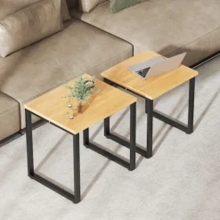 Rootz Sofabord Sæt med 2 – Stueborde – Indlejringsborde – Metalstel – Pladsbesparende design – 60x50x60cm & 50x50x54cm