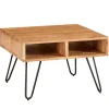 Rootz sofabord 60x40x60 cm akacie massivt træ - metal design sofabord kantet - Træbord med opbevaringsplads - Sofabord træ firkantet brun