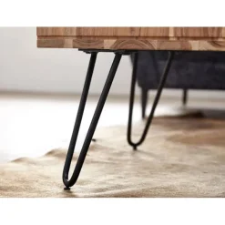 Rootz sofabord 60x40x60 cm akacie massivt træ - metal design sofabord kantet - Træbord med opbevaringsplads - Sofabord træ firkantet brun