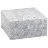 Rootz sofabord 60x30x60 cm højglans med hvid marmorlook - Design stuebord Terning firkantet - Lounge sidebord kubeform