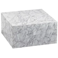 Rootz sofabord 60x30x60 cm højglans med hvid marmorlook - Design stuebord Terning firkantet - Lounge sidebord kubeform