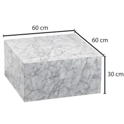 Rootz sofabord 60x30x60 cm højglans med hvid marmorlook - Design stuebord Terning firkantet - Lounge sidebord kubeform