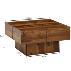 Rootz sofabord 57,5x57,5x30 cm massivt sheesham træ sofabord firkantet - Design stuebord sofabord massivt - Lille bord stue moderne