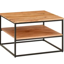 Rootz sofabord 60x60x41 cm massivt træ metal sofabord stuebord akacie - Industrielt værelsesbord med opbevaringsplads - Firkantet træbord, massivt sof | Fyndiq