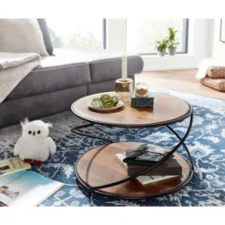 Rootz sofabord 58x58x35 cm massivt sheesham træ - metal sofabord rundt - Design stuebord sofabord massivt - Lille bord sidebord stue moderne med opbev | Fyndiq