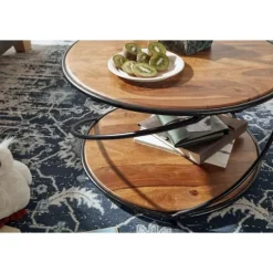 Rootz sofabord 58x58x35 cm massivt sheesham træ - metal sofabord rundt - Design stuebord sofabord massivt - Lille bord sidebord stue moderne med opbev | Fyndiq