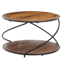 Rootz sofabord 58x58x35 cm massivt sheesham træ - metal sofabord rundt - Design stuebord sofabord massivt - Lille bord sidebord stue moderne med opbev | Fyndiq