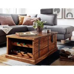 Rootz sofabord 100x60x40 cm massivt sheesham træ kistebord med vinreol - Design stuebord med opbevaringsplads - Sofabord stuebord moderne - træbord st | Fyndiq