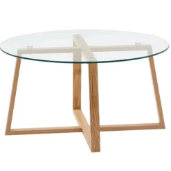 Rootz sofabord 78x78x41 cm massivt egetræ sofabord - rundt glas - Design stuebord moderne - Træbord, værelsesbord, stort - Sofabord bord stue ægte træ | Fyndiq