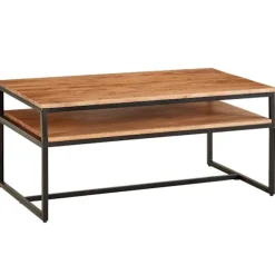Rootz sofabord 100x60x45 cm massivt træ metal sofabord stuebord akacie - Industrielt værelsesbord med opbevaringsplads - Træbord, sofabord, massivt