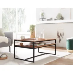 Rootz sofabord 100x60x45 cm massivt træ metal sofabord stuebord akacie - Industrielt værelsesbord med opbevaringsplads - Træbord, sofabord, massivt