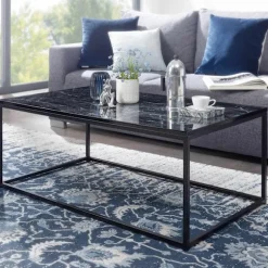 Rootz sofabord 100x60x40 cm med marmorlook sort - Stuebord med metalstel - Sofabord firkantet bord stue - sidebord