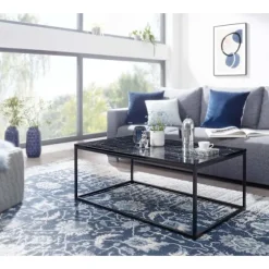 Rootz sofabord 100x60x40 cm med marmorlook sort - Stuebord med metalstel - Sofabord firkantet bord stue - sidebord